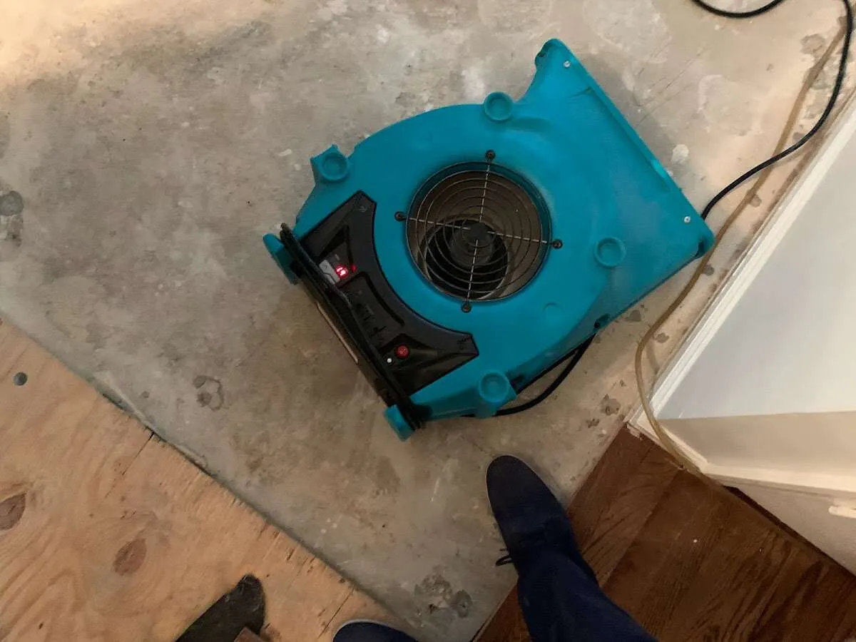 Air mover drying subfloor during Leak Detection & Repair in Union Park
